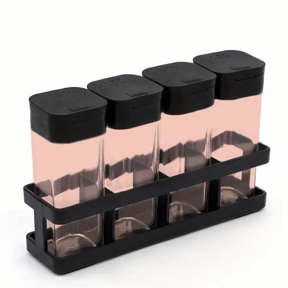 Set of 4 Tan and Black Spice Jars - New
